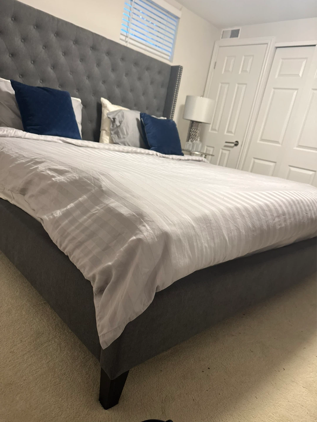 Dark Grey Tufted Wingback Bed Frame - photo 3