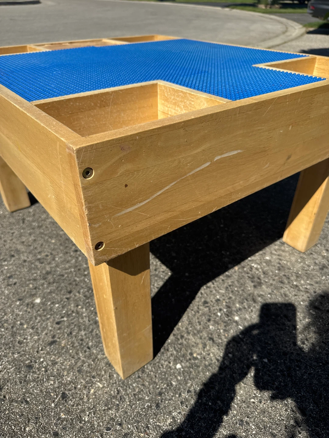 Wooden Kids Play Table with Blue Lego Building Base - photo 2