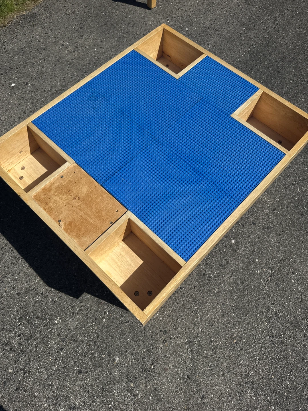 Wooden Kids Play Table with Blue Lego Building Base