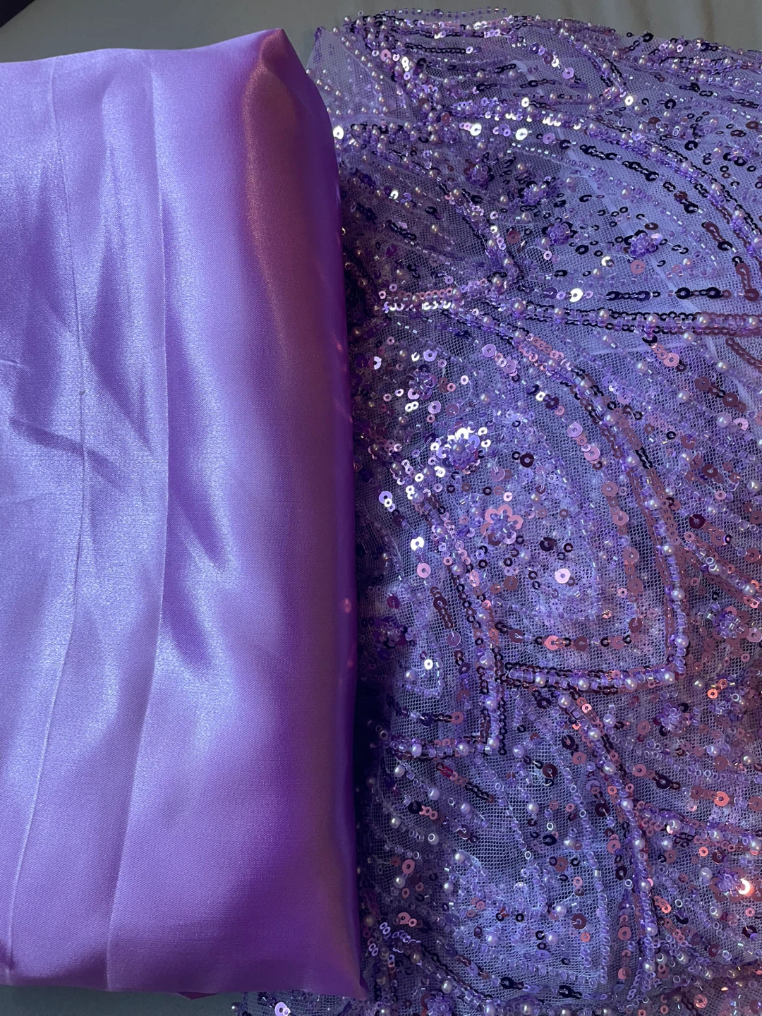 Purple Fabric Lot - Satin & Beaded Lace