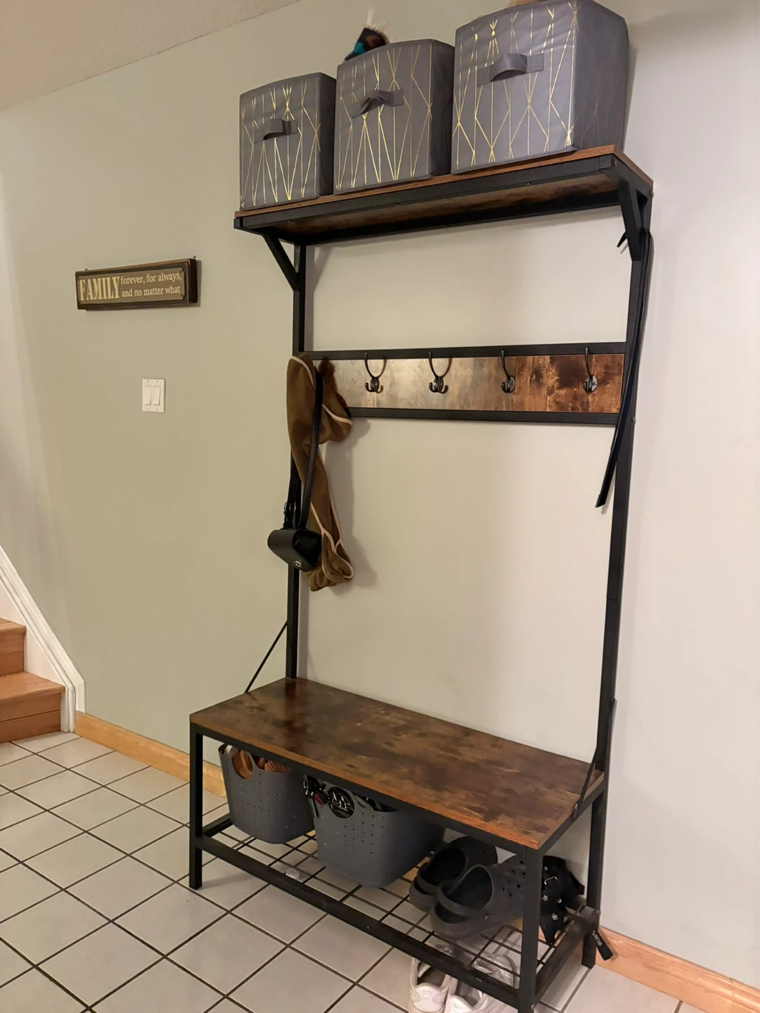 CANVAS Harrison 5-Hook Entryway Coat Rack/Hall Tree With Bench - photo 3