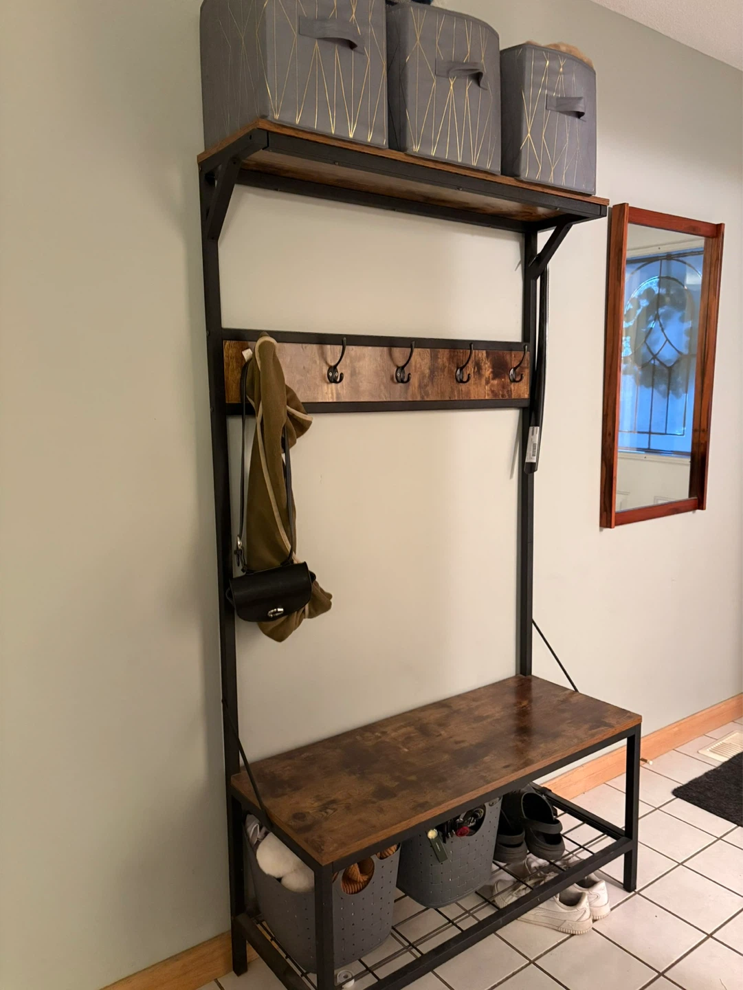 CANVAS Harrison 5-Hook Entryway Coat Rack/Hall Tree With Bench - photo 4