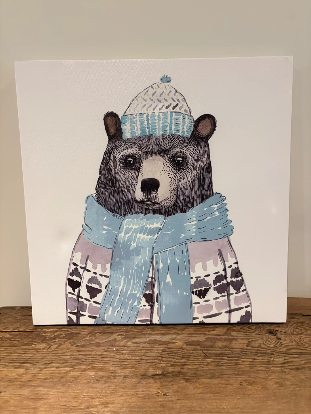 Canvas Art Print - Bear in Winter Hat and Scarf