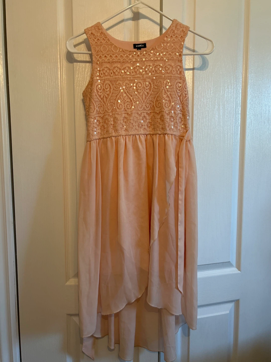 Zunie Peach Lace & Sequin Dress (size 12)
