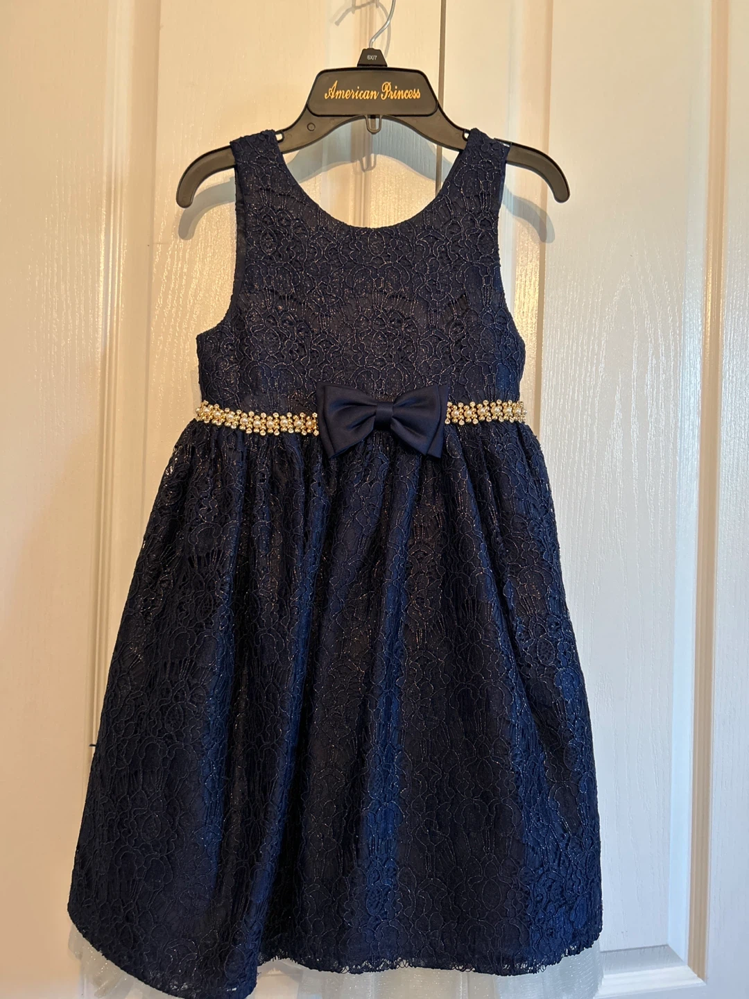 American Princess Navy Lace Dress (size 6X/7)