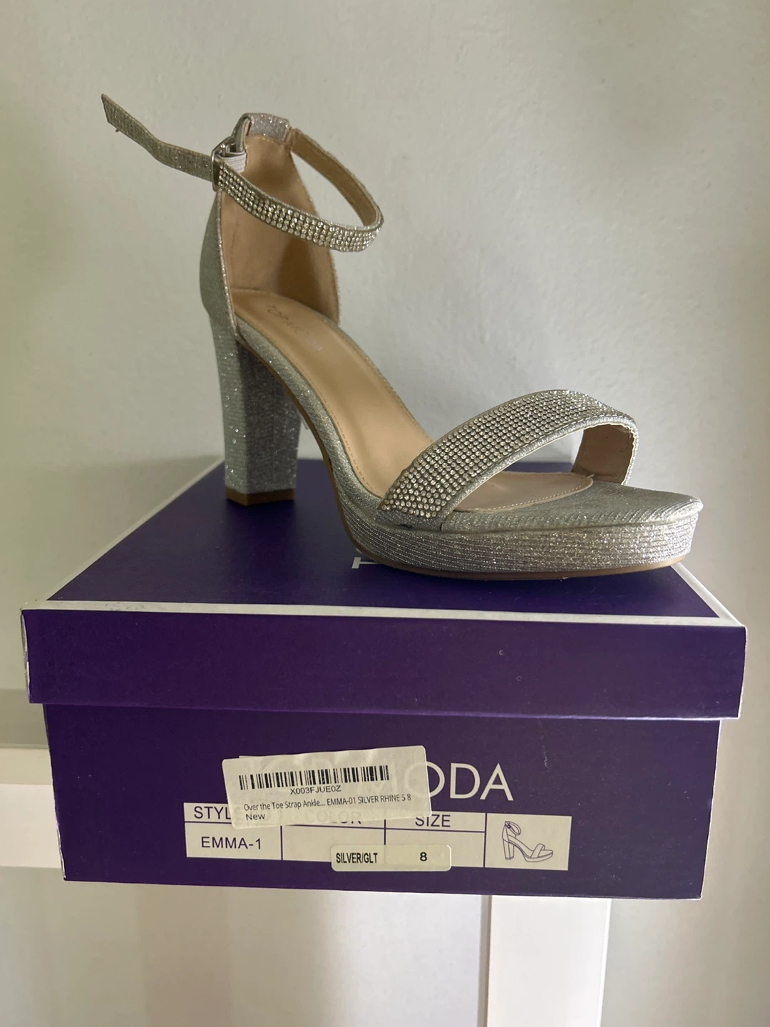 Top Moda Silver Glitter Heeled Sandals Size 8