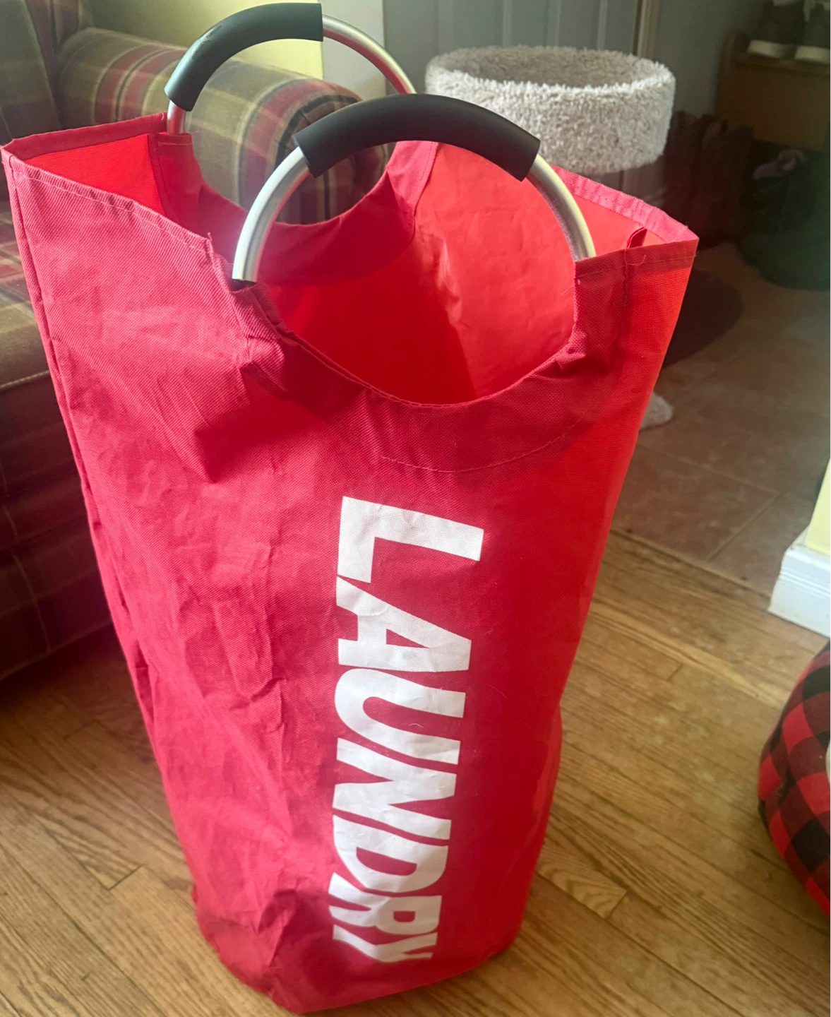 Red Laundry Hamper with Metal Handles