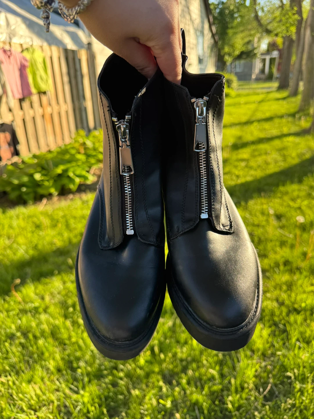 Black Ankle Boots with Zipper Detail - Size 7 or 7.5
