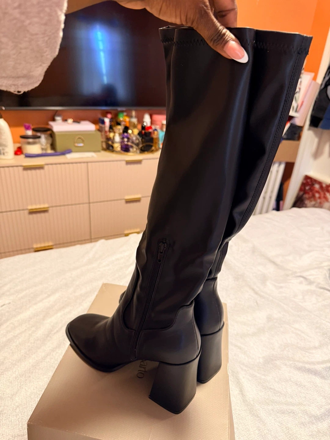 Black Faux Leather Knee-High Boots
