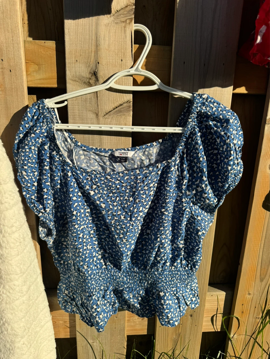 Tommy Jeans Blue Floral Smocked Peplum Top