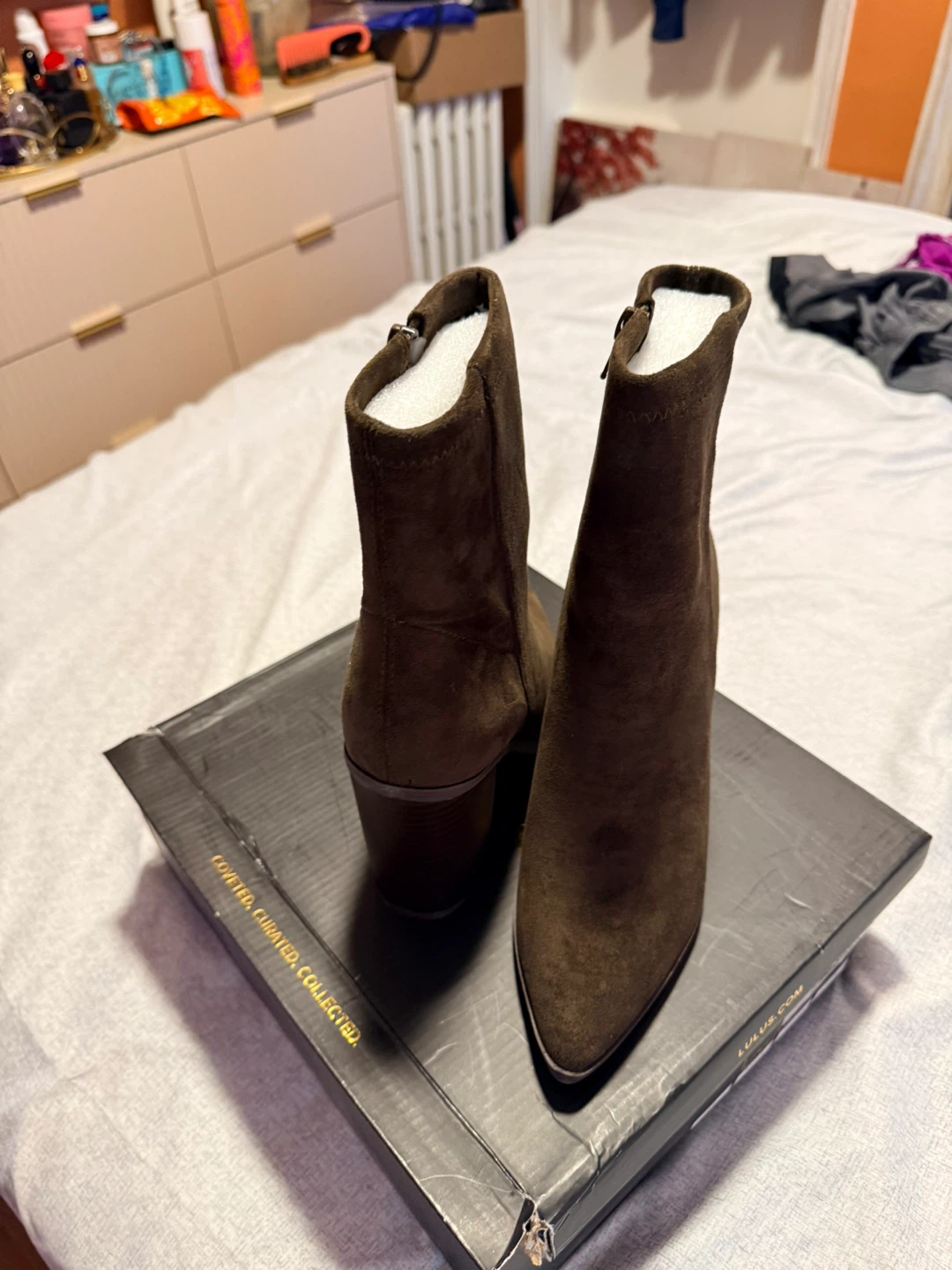 Brown Suede Heeled Ankle Boots