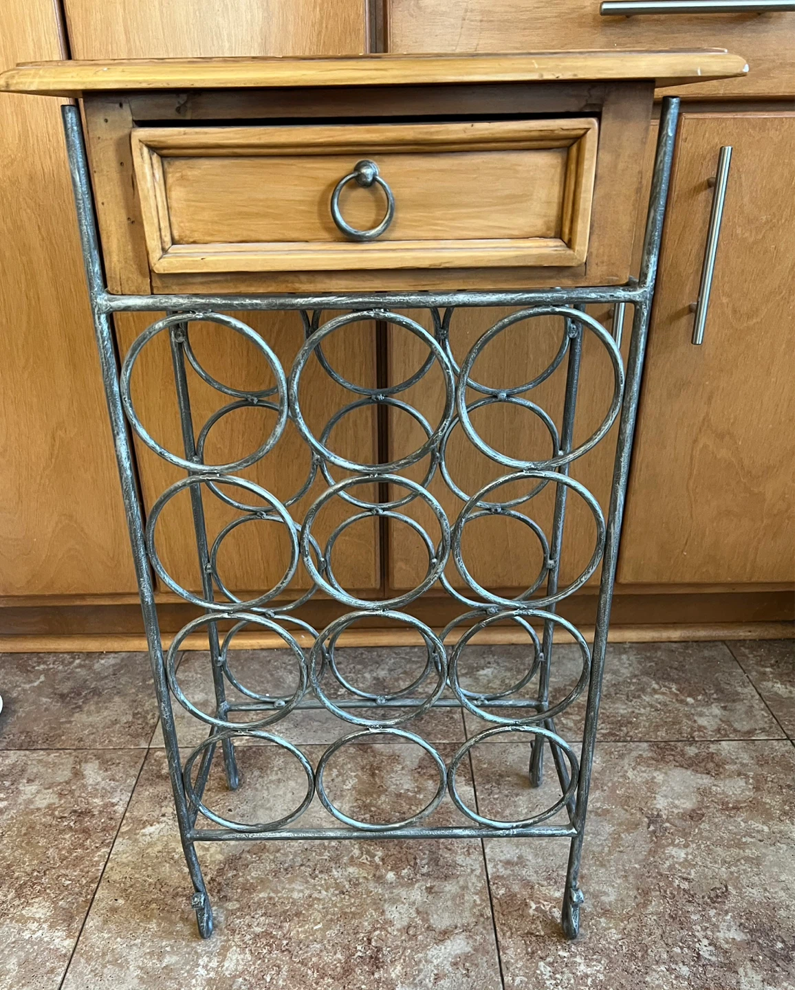 Title Storage Metal Wine Rack with Wooden Drawer for Storage
