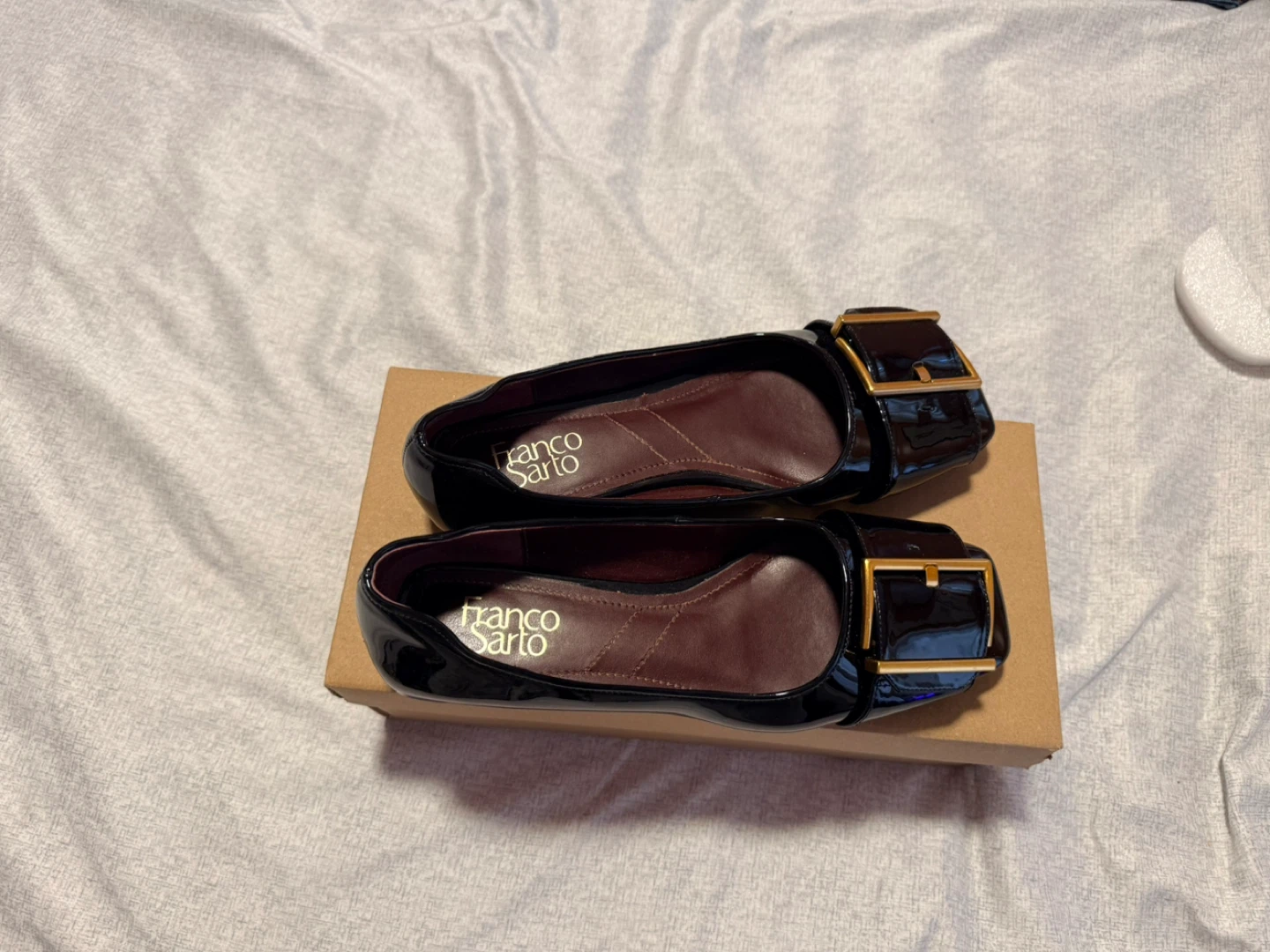 Franco Sarto Black Patent Buckle Flats