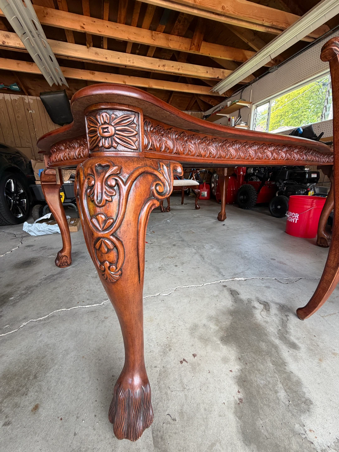 Ornate Carved Wood Dining Table with Parquet Top - photo 3