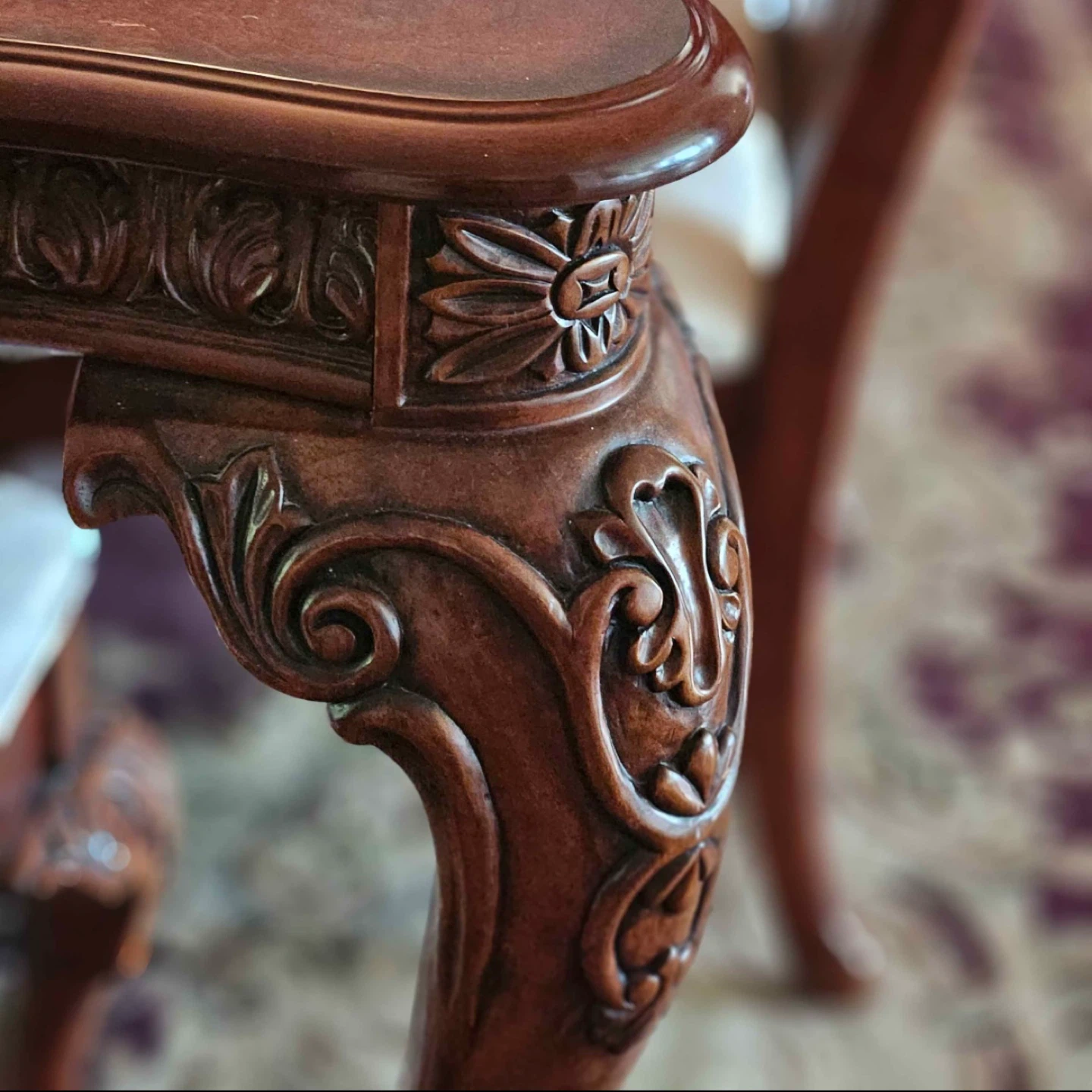 Ornate Carved Wood Dining Table with Parquet Top - photo 2