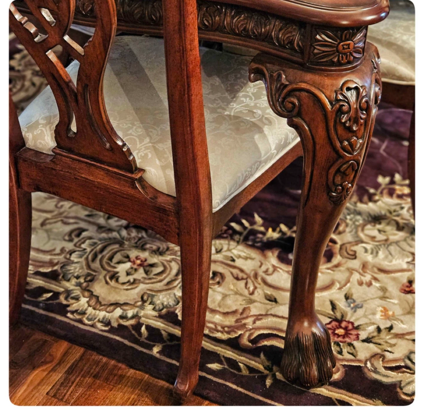 Ornate Carved Wood Dining Table with Parquet Top - photo 4