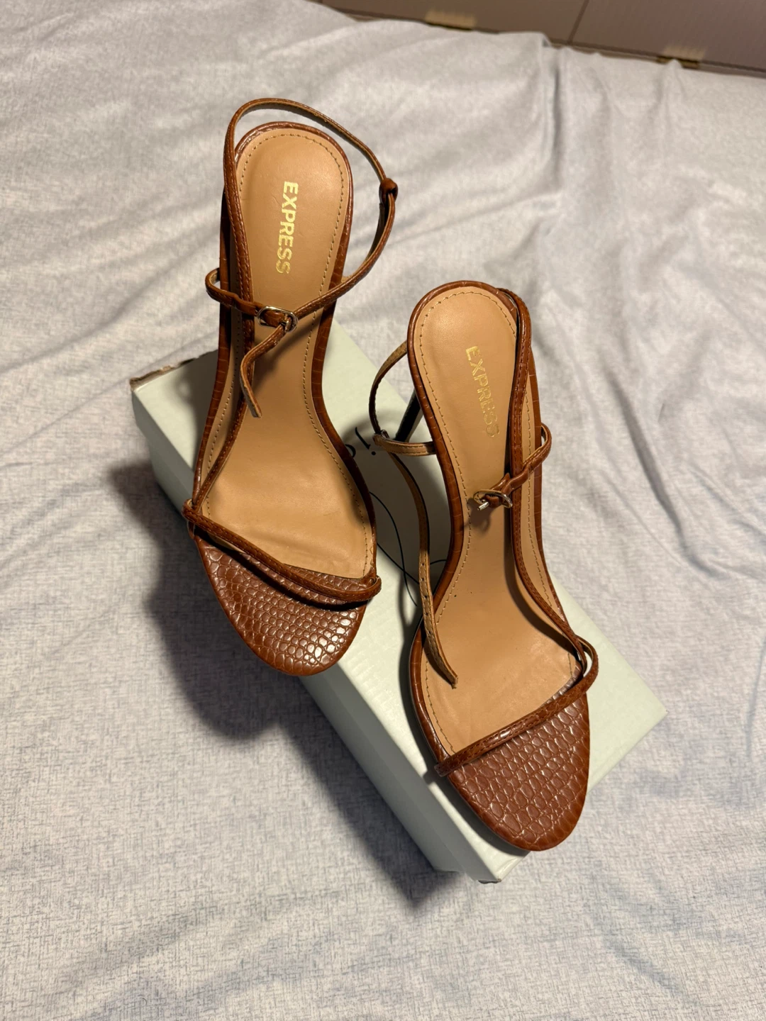 Express Brown Snake Print Heeled Sandals - photo 2