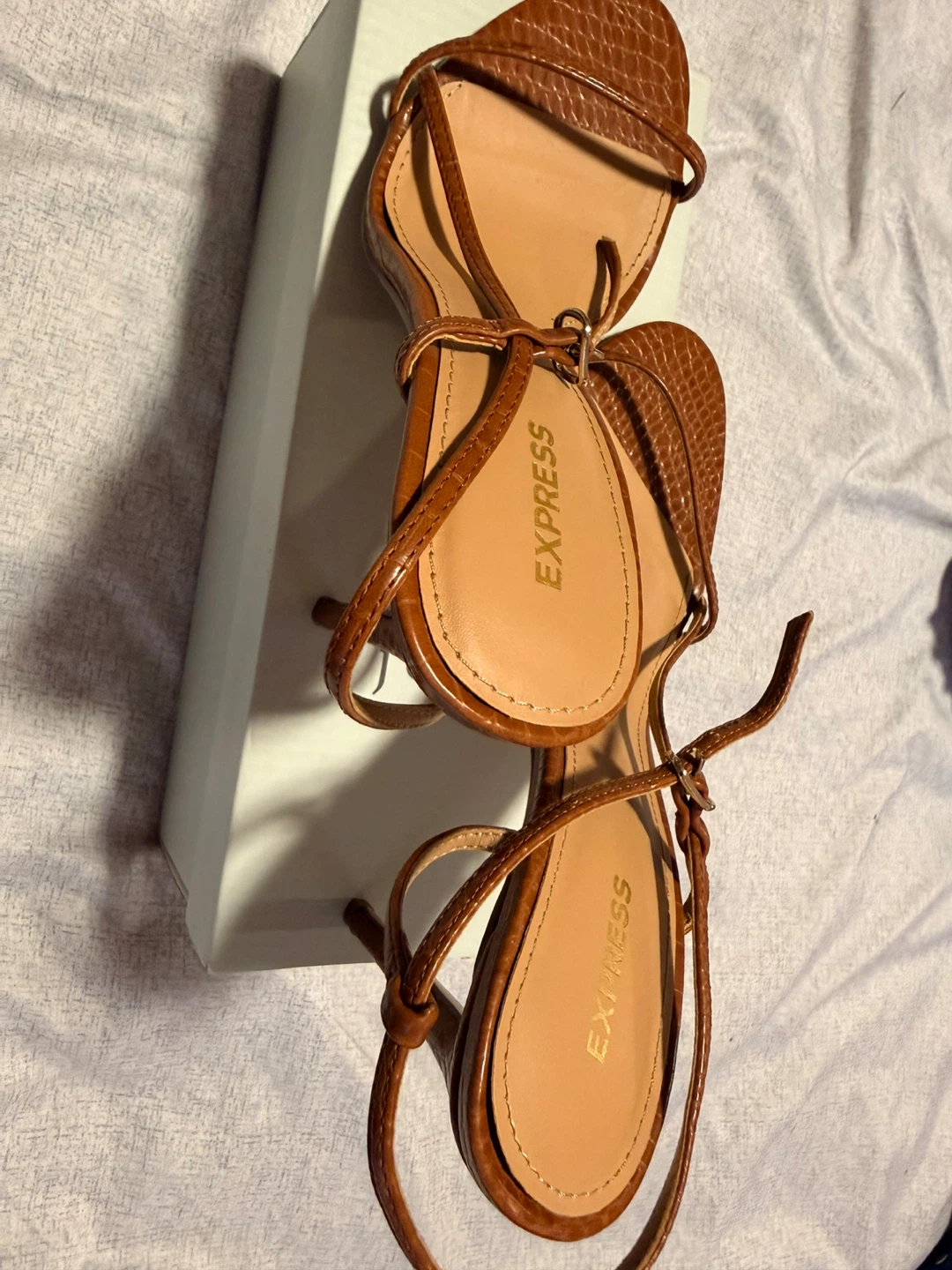 Express Brown Snake Print Heeled Sandals