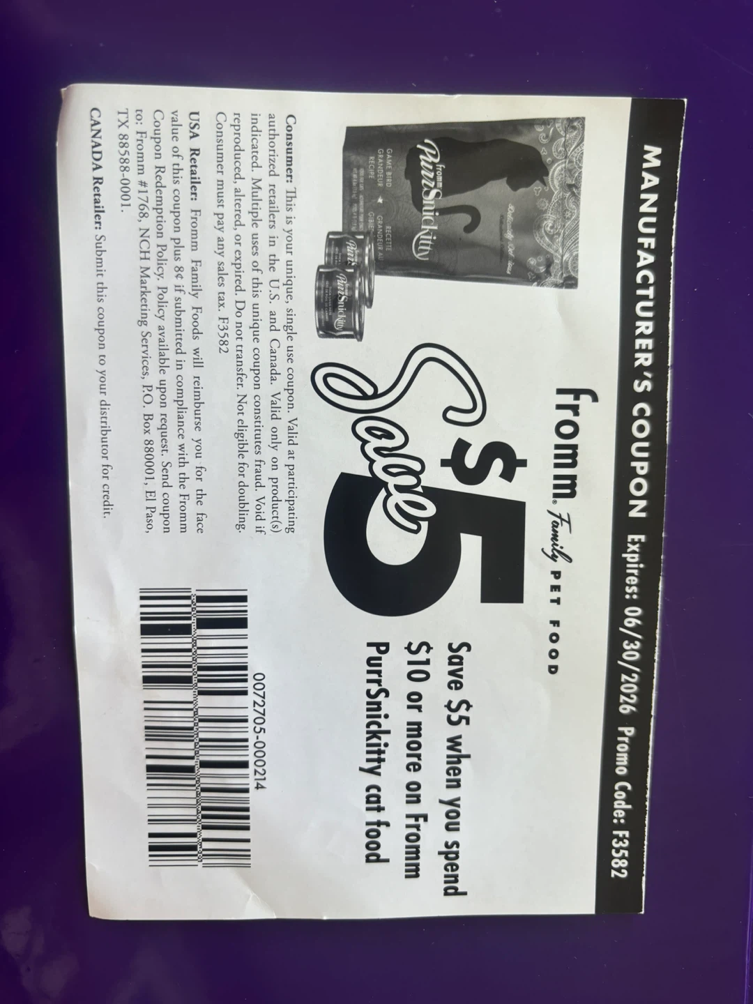 $5 Off Fromm PurrSnickitty Cat Food Coupon - photo 2