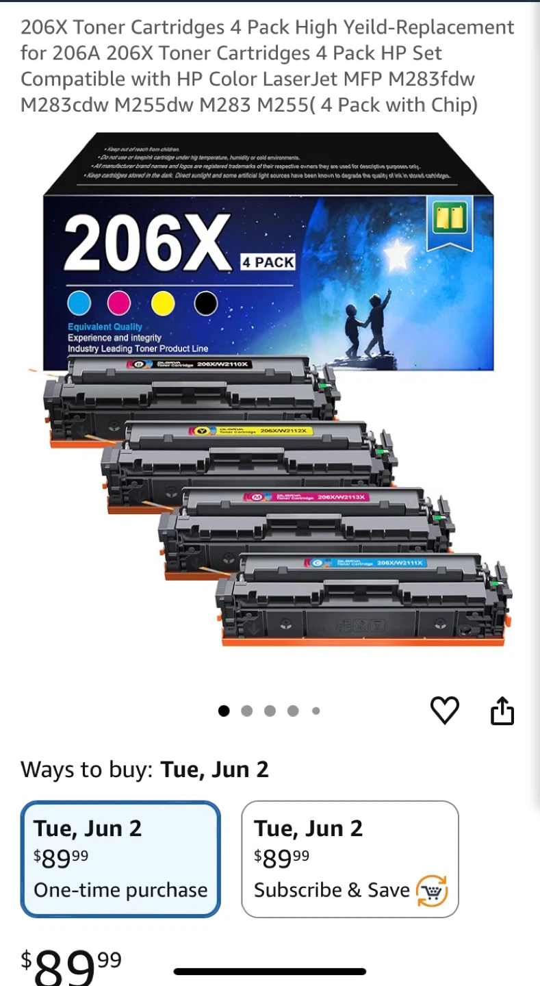 206X Toner Cartridges 4 Pack for HP Color LaserJet MFP M283fdw