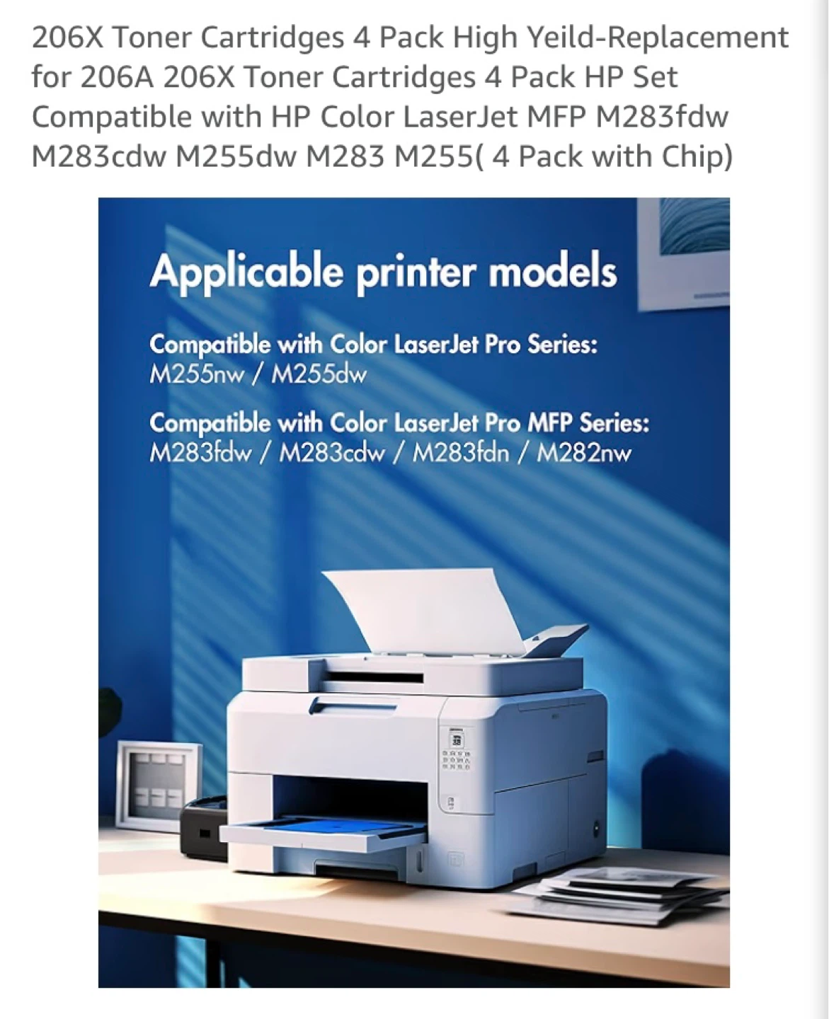 206X Toner Cartridges 4 Pack for HP Color LaserJet MFP M283fdw - photo 2