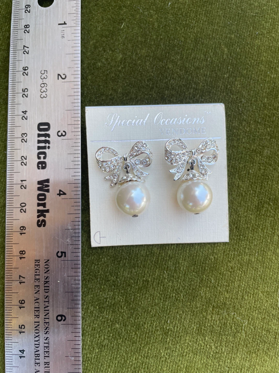 Faux Crystal Bow Pearl Earrings