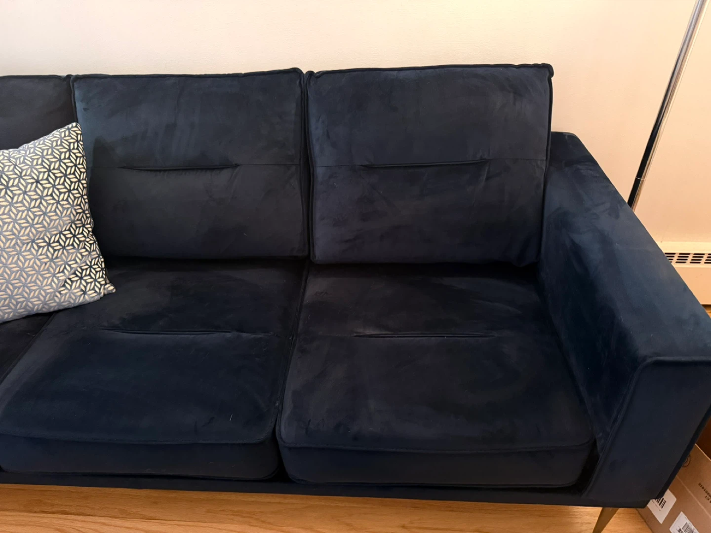 Ashley Furniture Deep Blue Velvet Sofa – Modern - photo 3