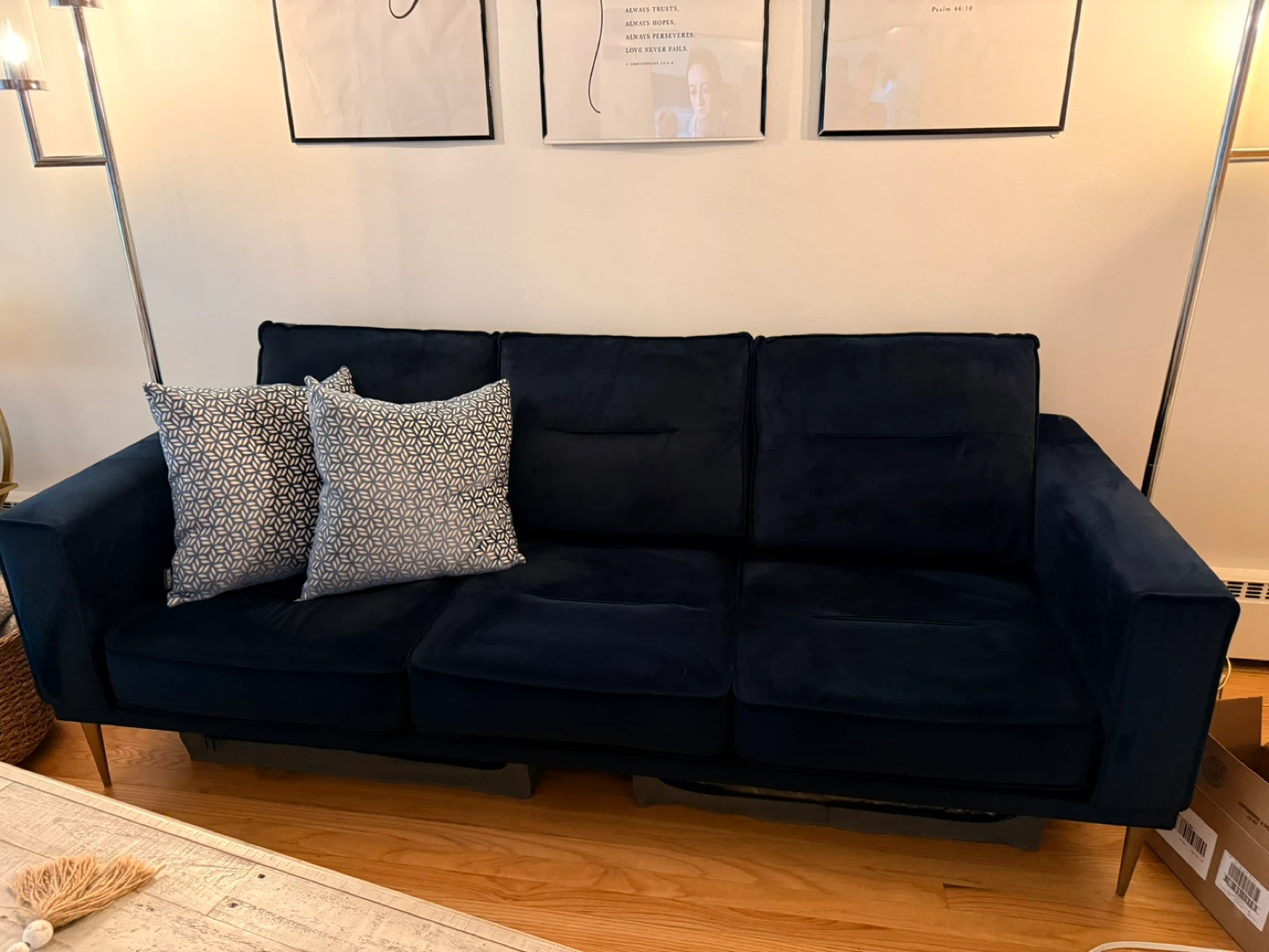 Ashley Furniture Deep Blue Velvet Sofa – Modern