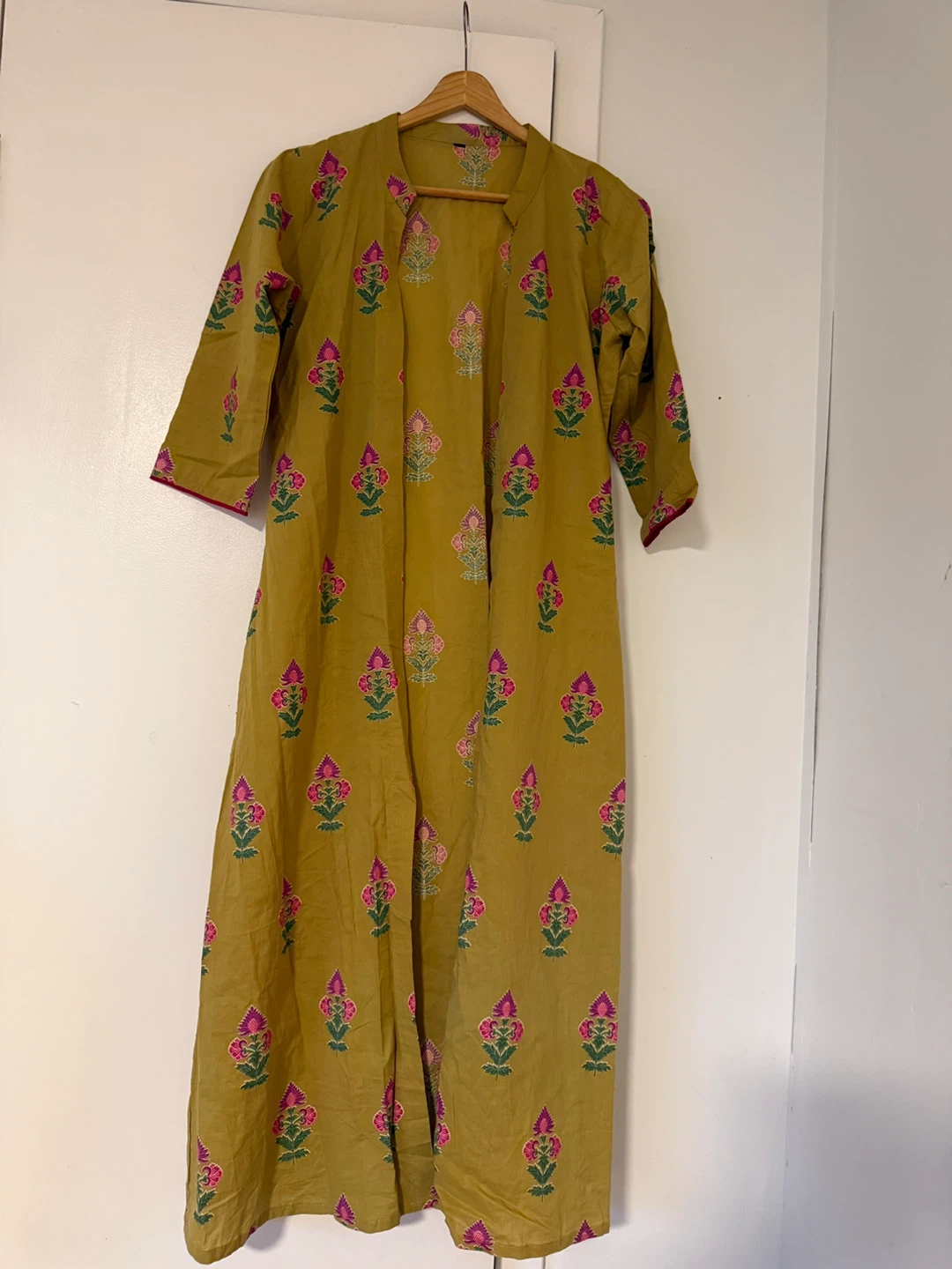 Olive Green Kimono with Pink Floral Print - photo 3