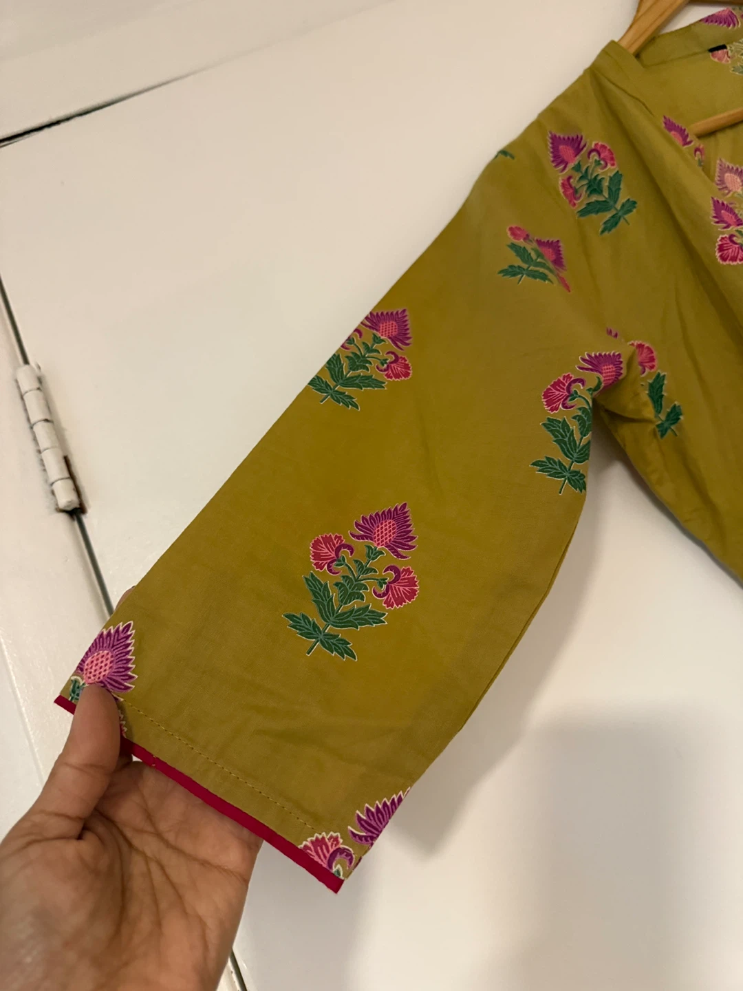 Olive Green Kimono with Pink Floral Print - photo 4