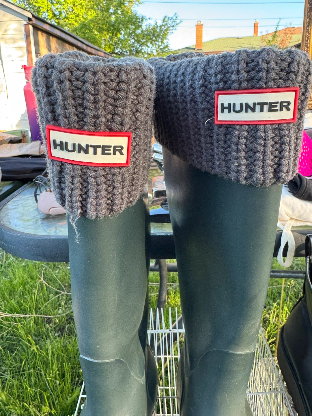 Hunter Rubber Boots with Knit Cuffs