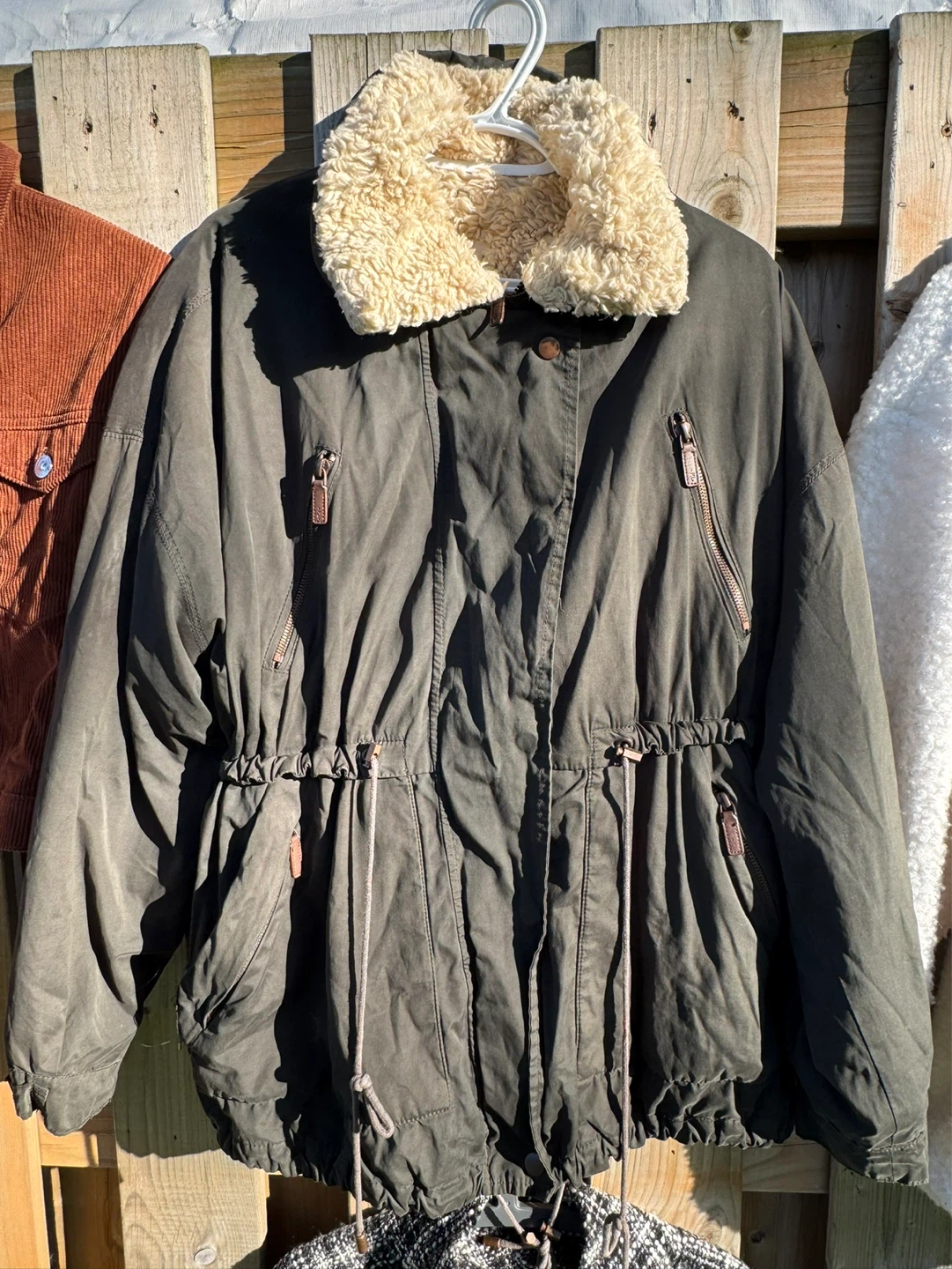 Green Zara Parka Jacket with Sherpa Collar