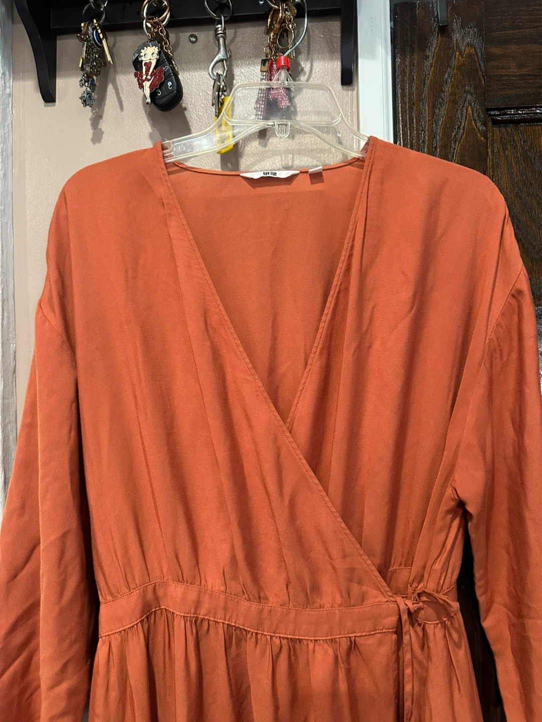 Uniqlo Rust Orange Wrap Midi Dress Size L - photo 2