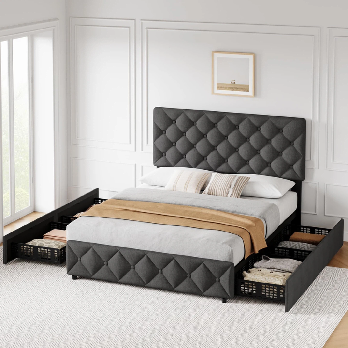 GAOMON Full Size Bed Frame with 4 Storage Drawers