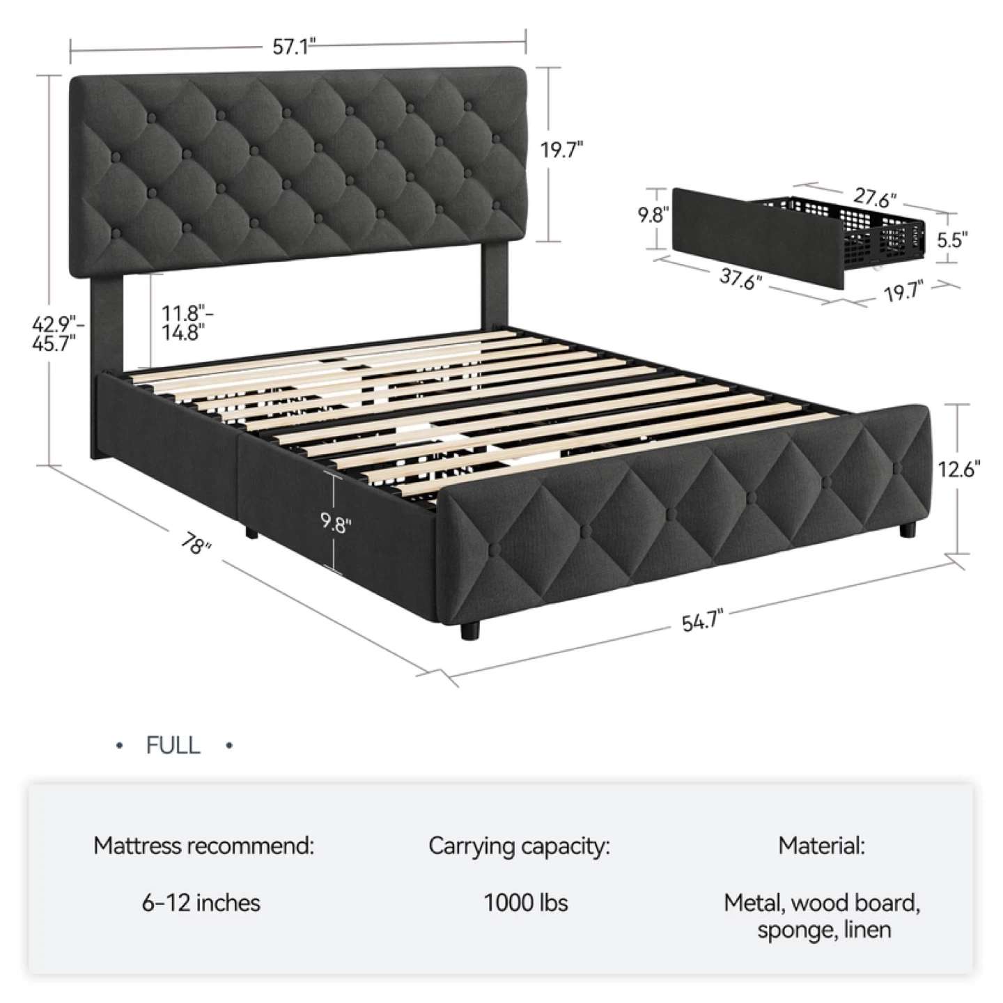 GAOMON Full Size Bed Frame with 4 Storage Drawers - photo 2