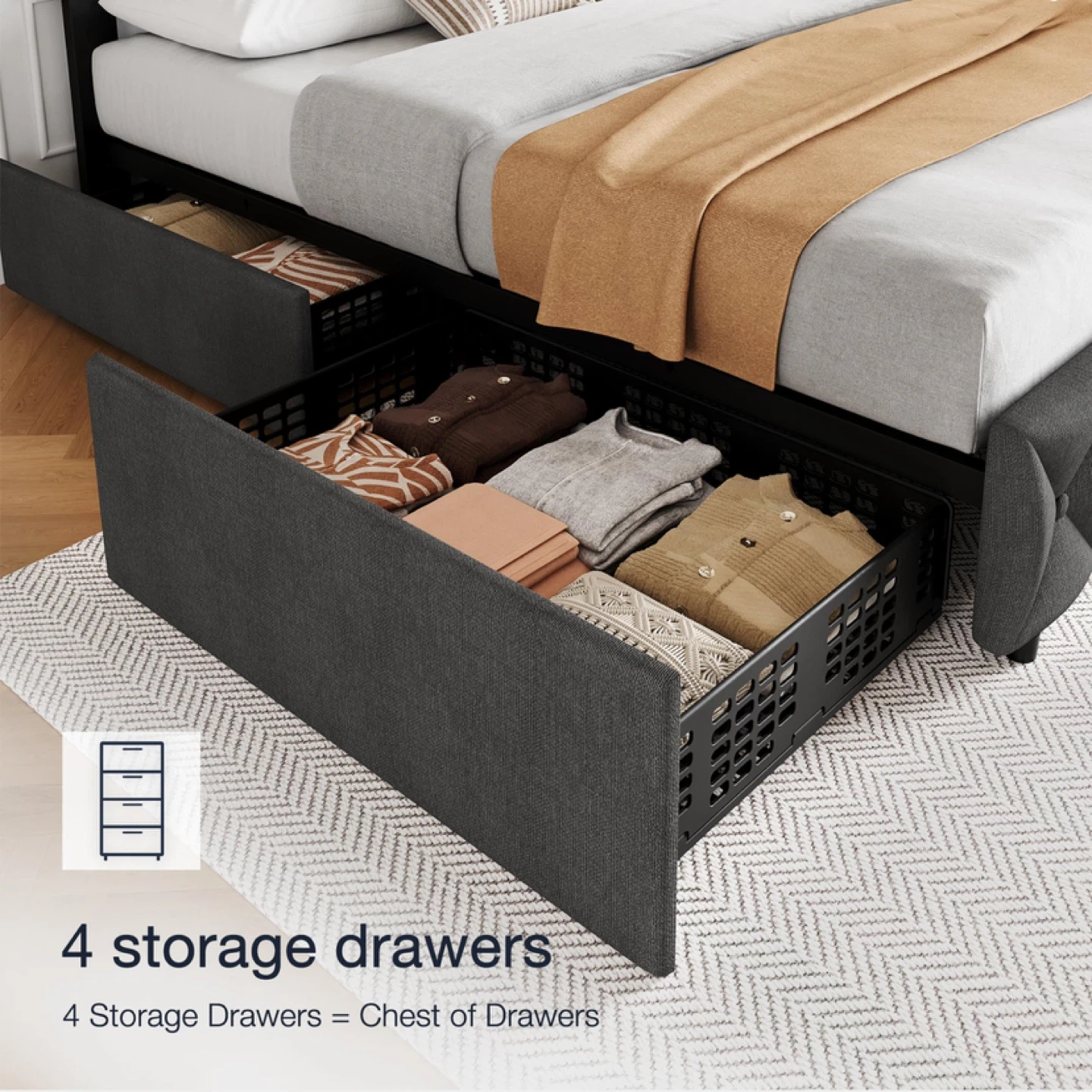 GAOMON Full Size Bed Frame with 4 Storage Drawers - photo 5