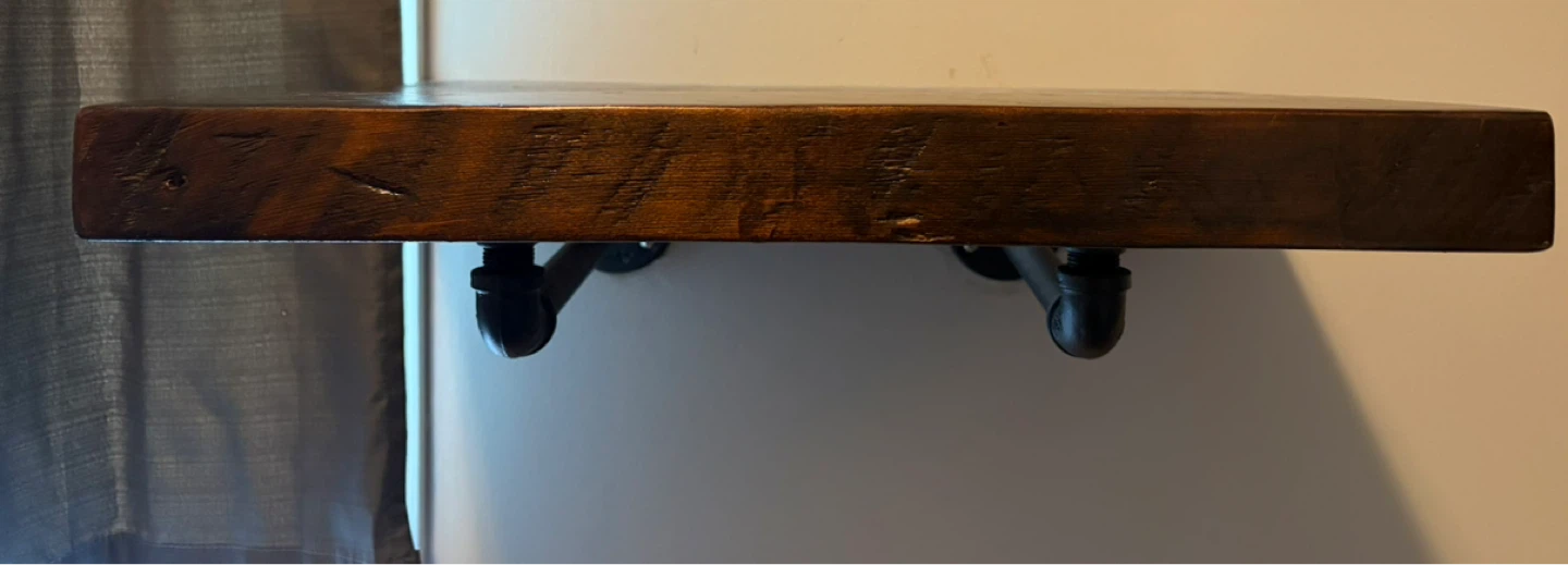 Industrial Wood Floating Shelf with Pipe Brackets - photo 5