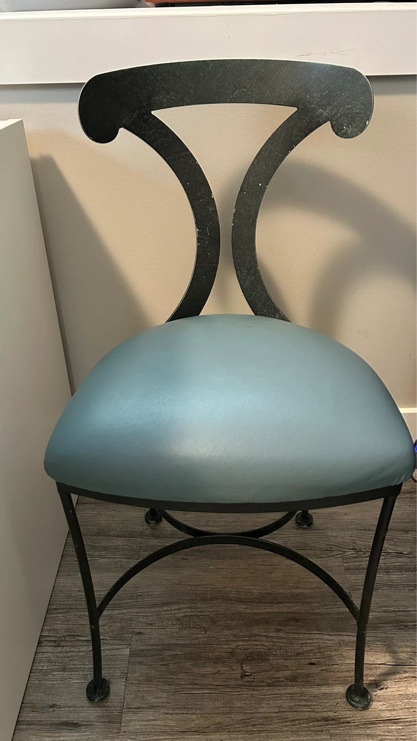 Wrought Iron Accent Chair with Teal Seat