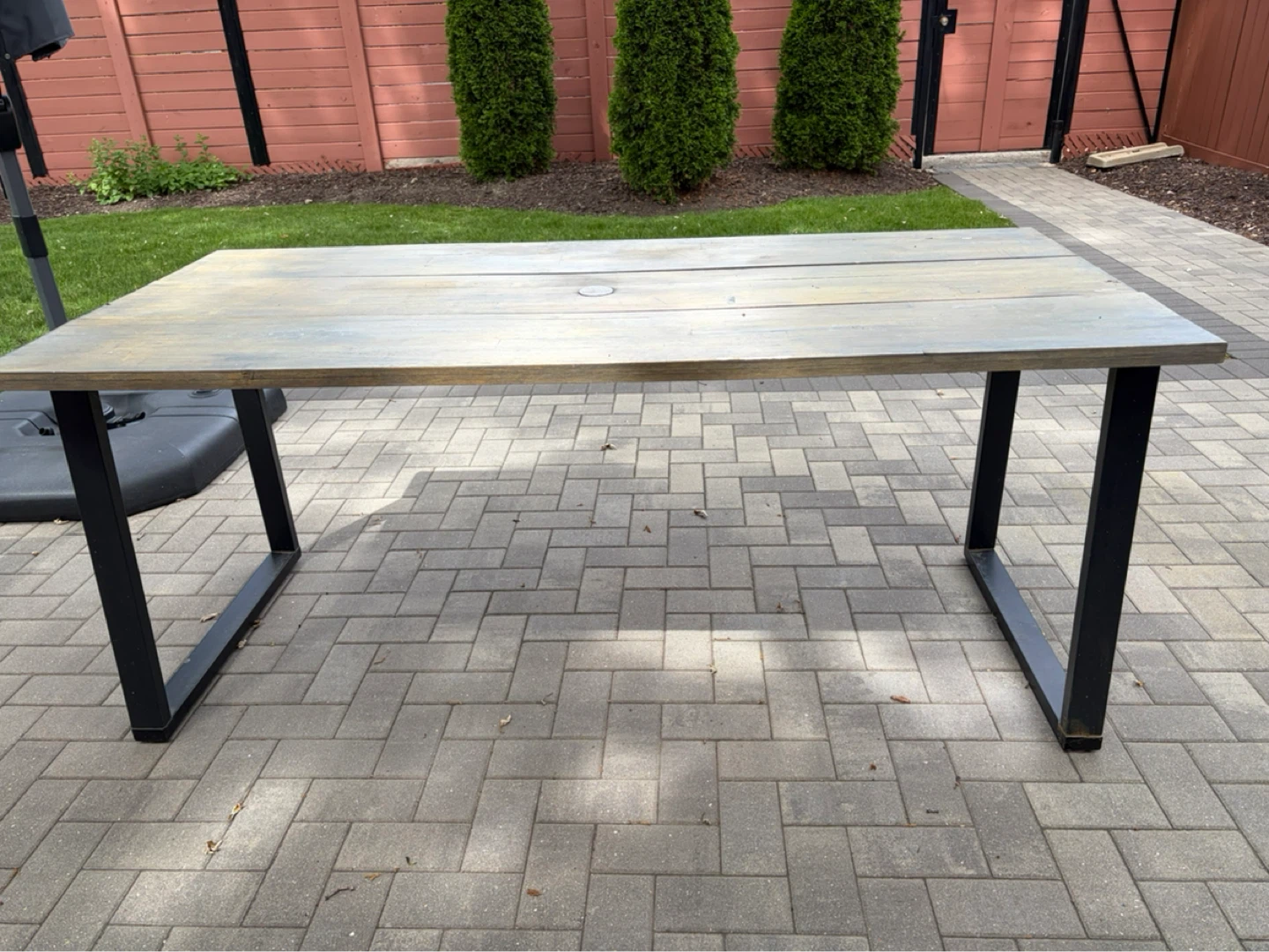 Wooden Outdoor Dining Table with Black Metal Legs