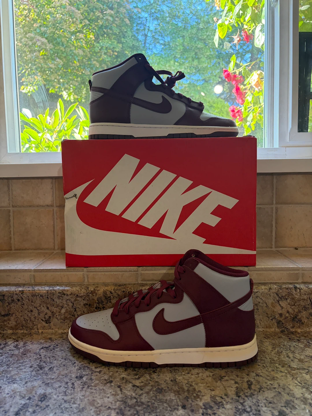 Nike Dunk High Burgundy Grey Sneakers