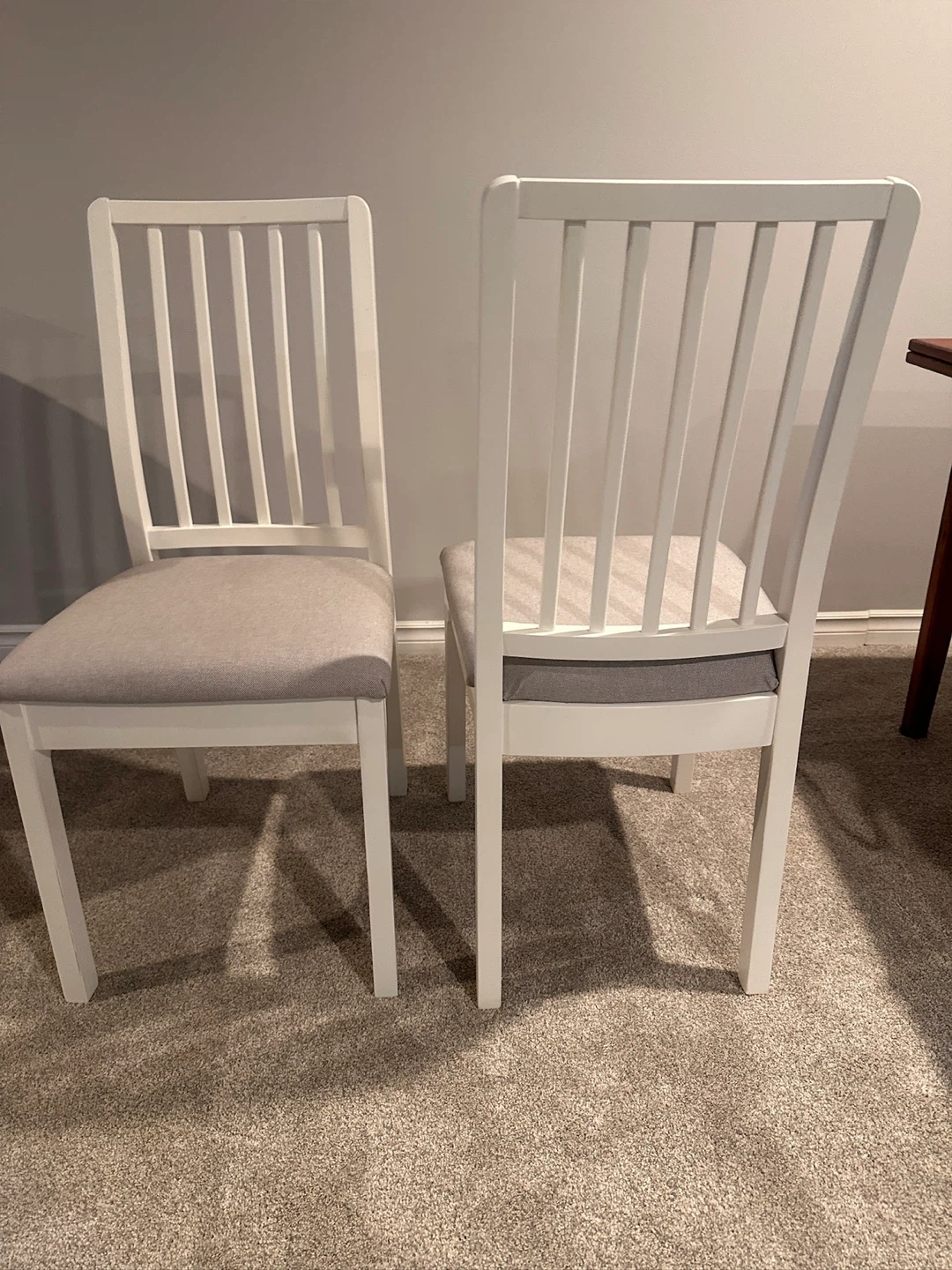 White Dining Chairs with Grey Upholstered Seats - Set of 2