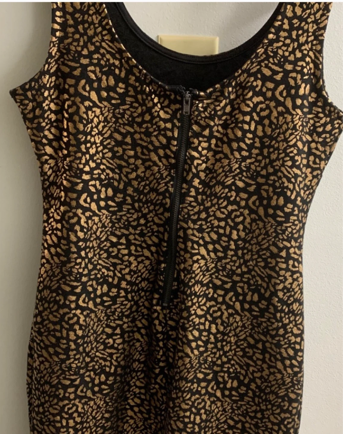 Black and Gold Leopard Print Sleeveless Dress with Zipper