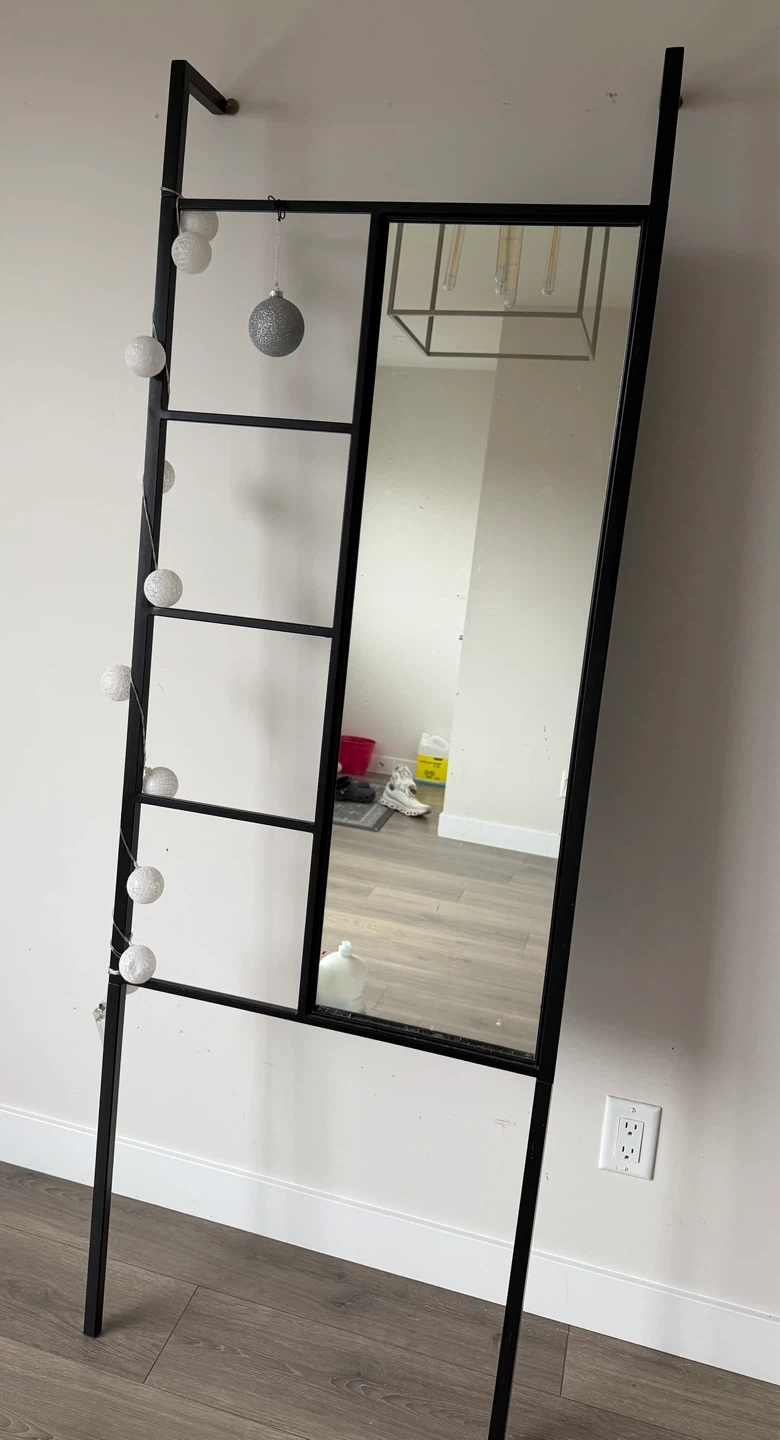 Black Metal Ladder Shelf with Mirror