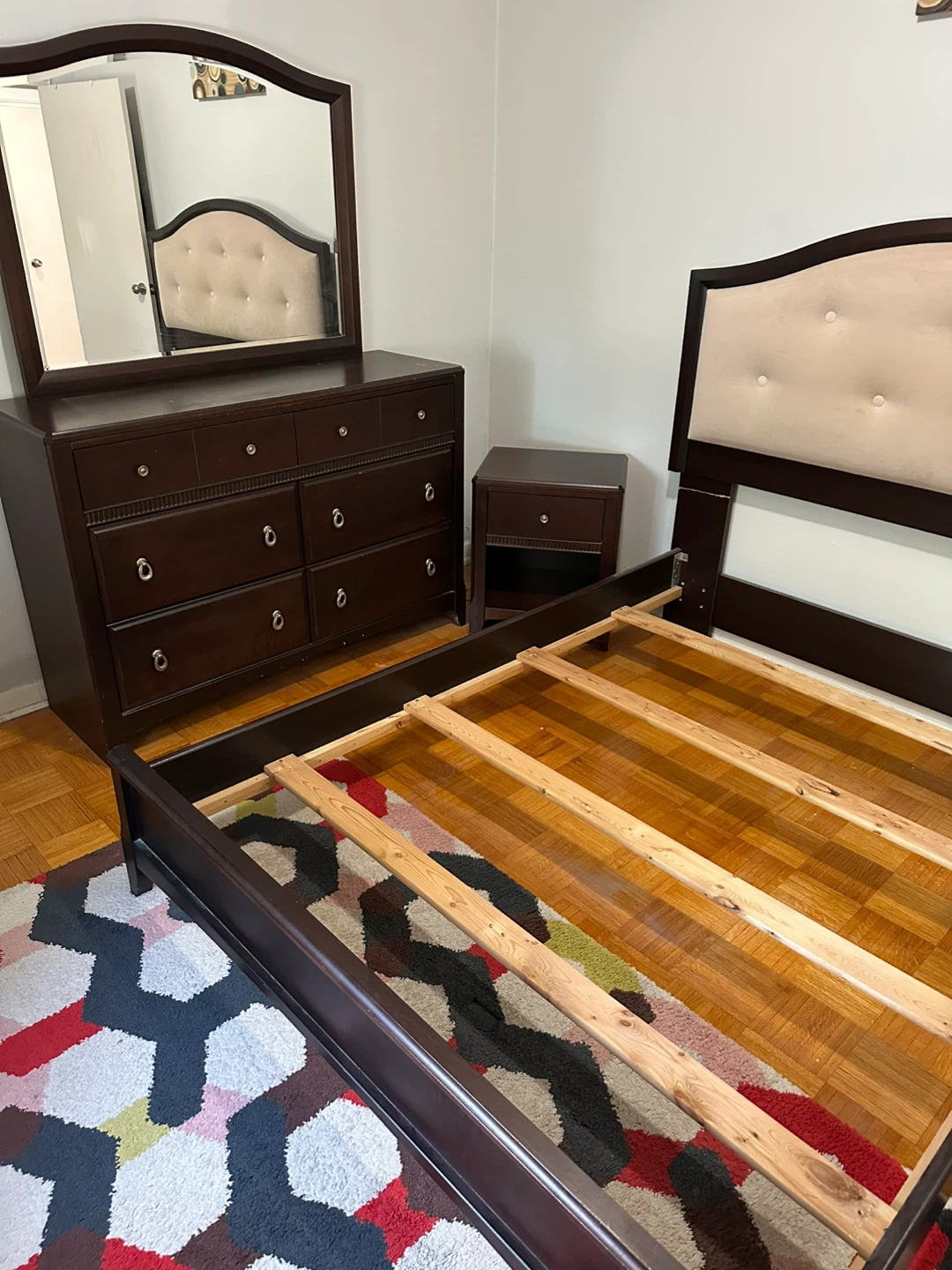 Dark Brown Bedroom Set - Dresser, Mirror, Nightstand, Bed Frame