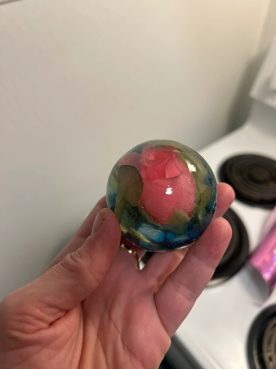 Decorative epoxy resin Sphere with Rose, ONE OF A KIND