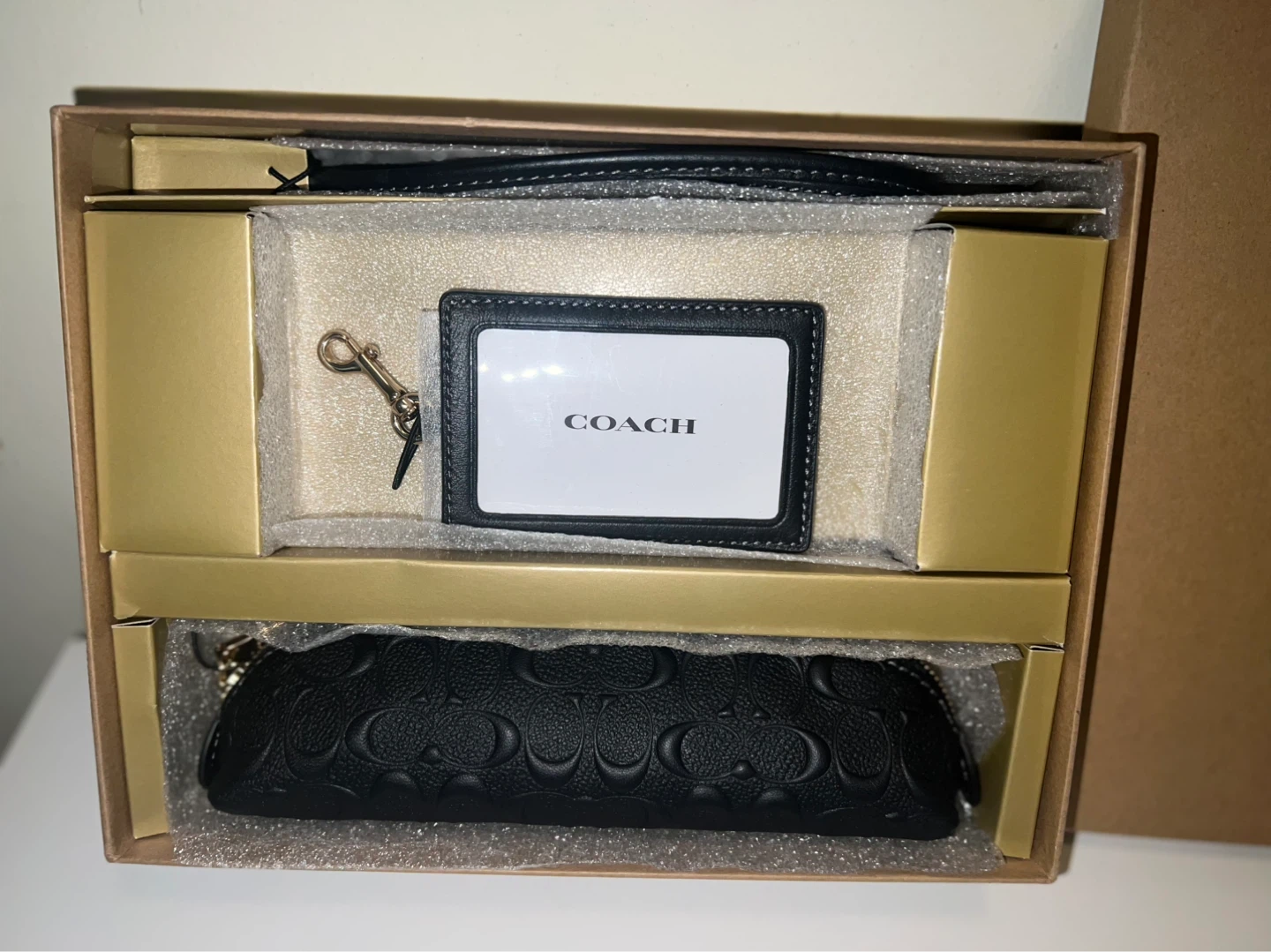 Coach Black Signature Cosmetic Case and ID Holder Set
