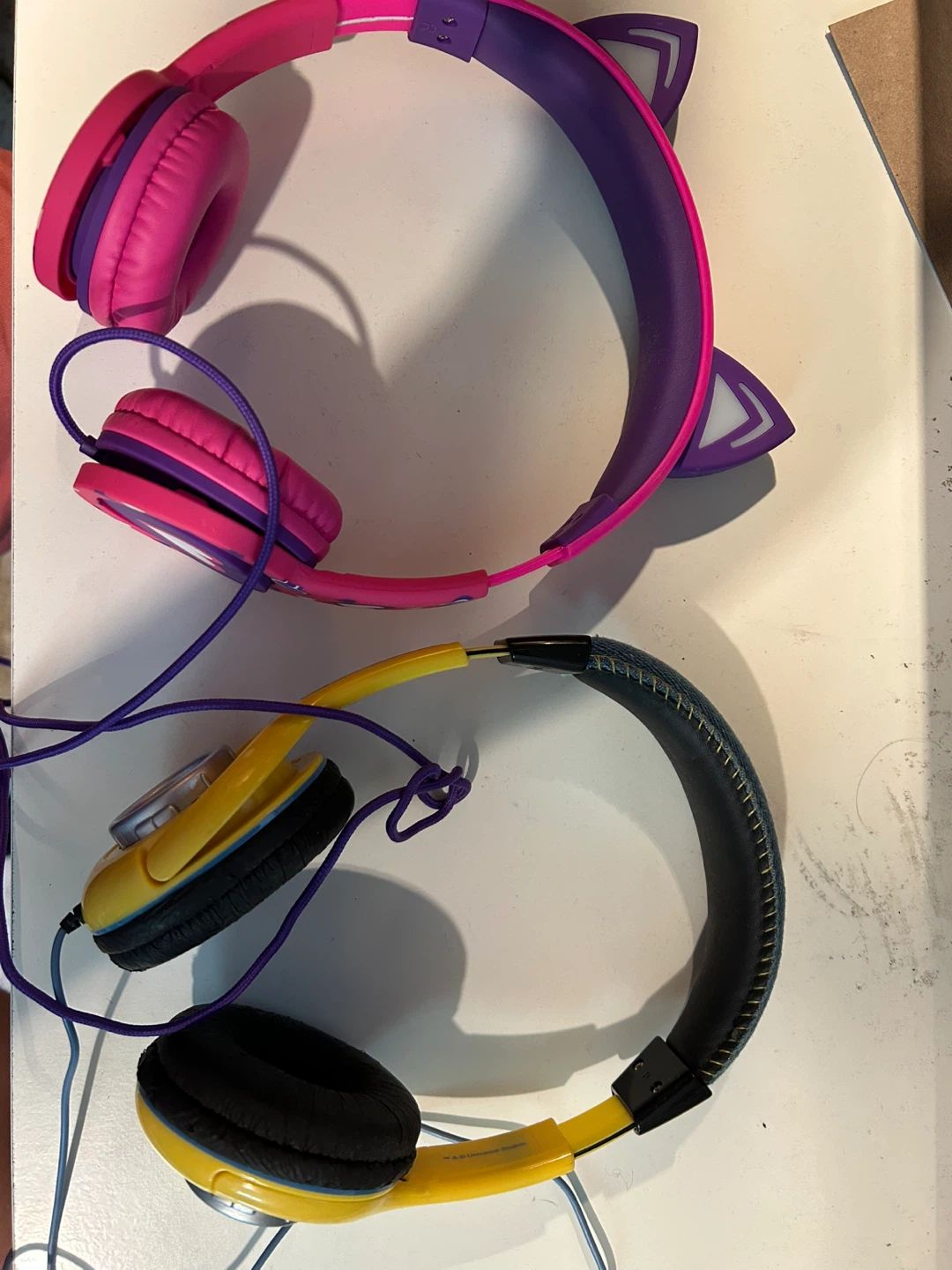 Kids Headphones - Pink/Purple Hearts & Yellow Minions
