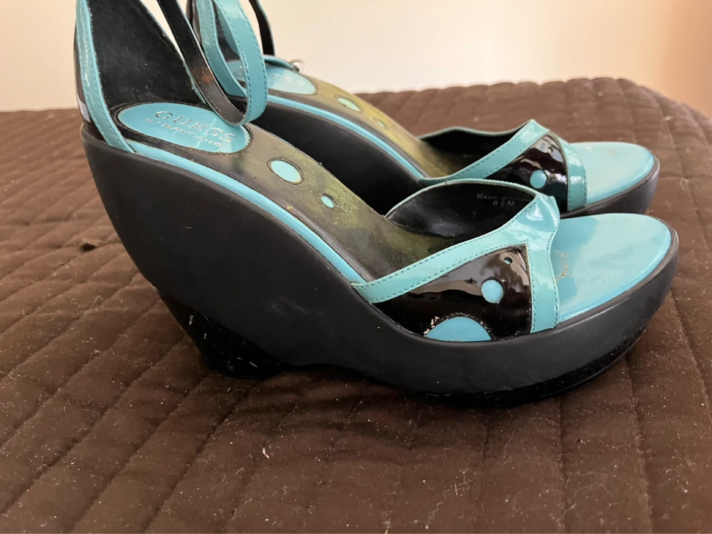 Guess by Marciano Teal & Black Wedge Sandals - photo 2