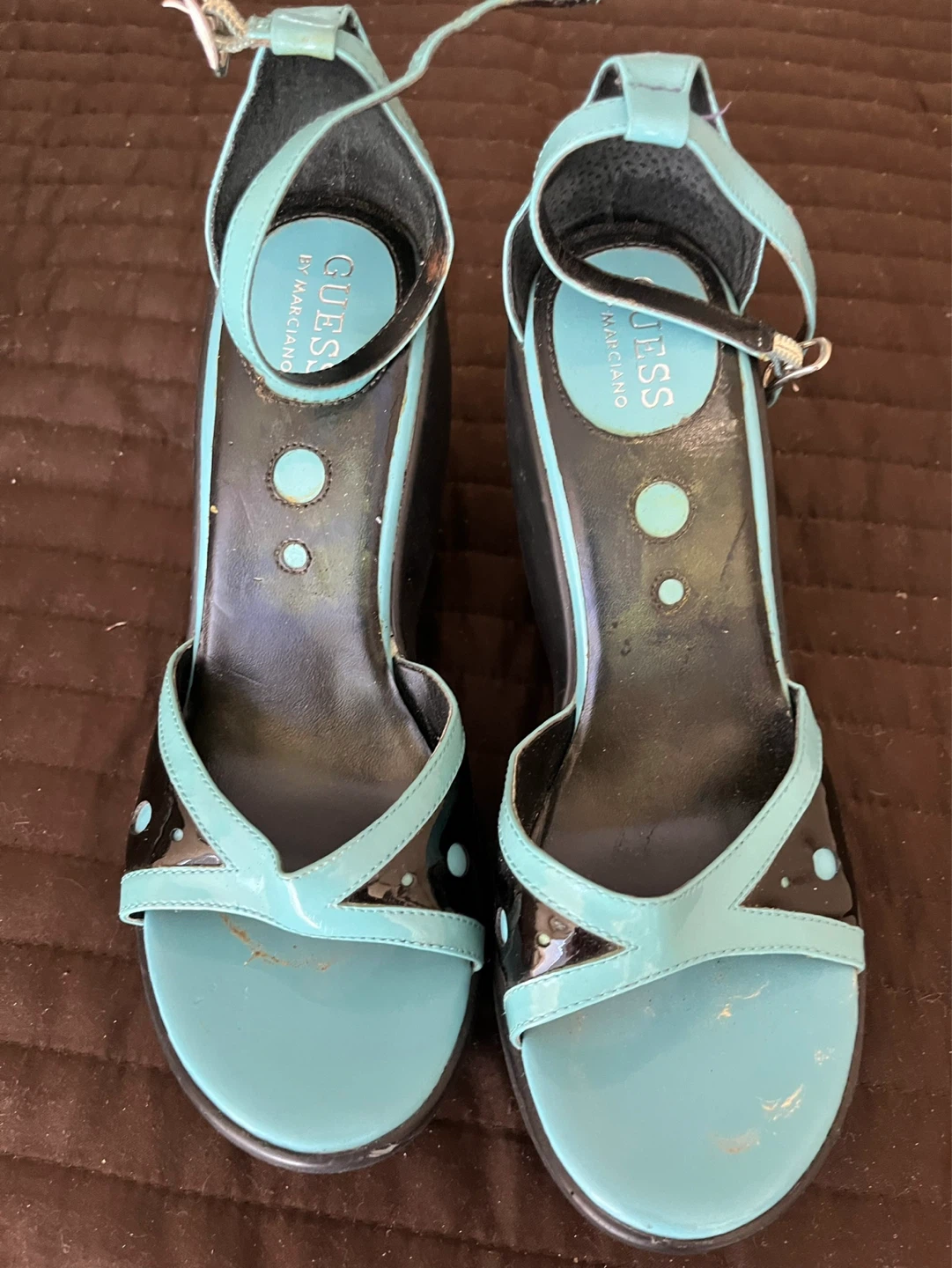 Guess by Marciano Teal & Black Wedge Sandals