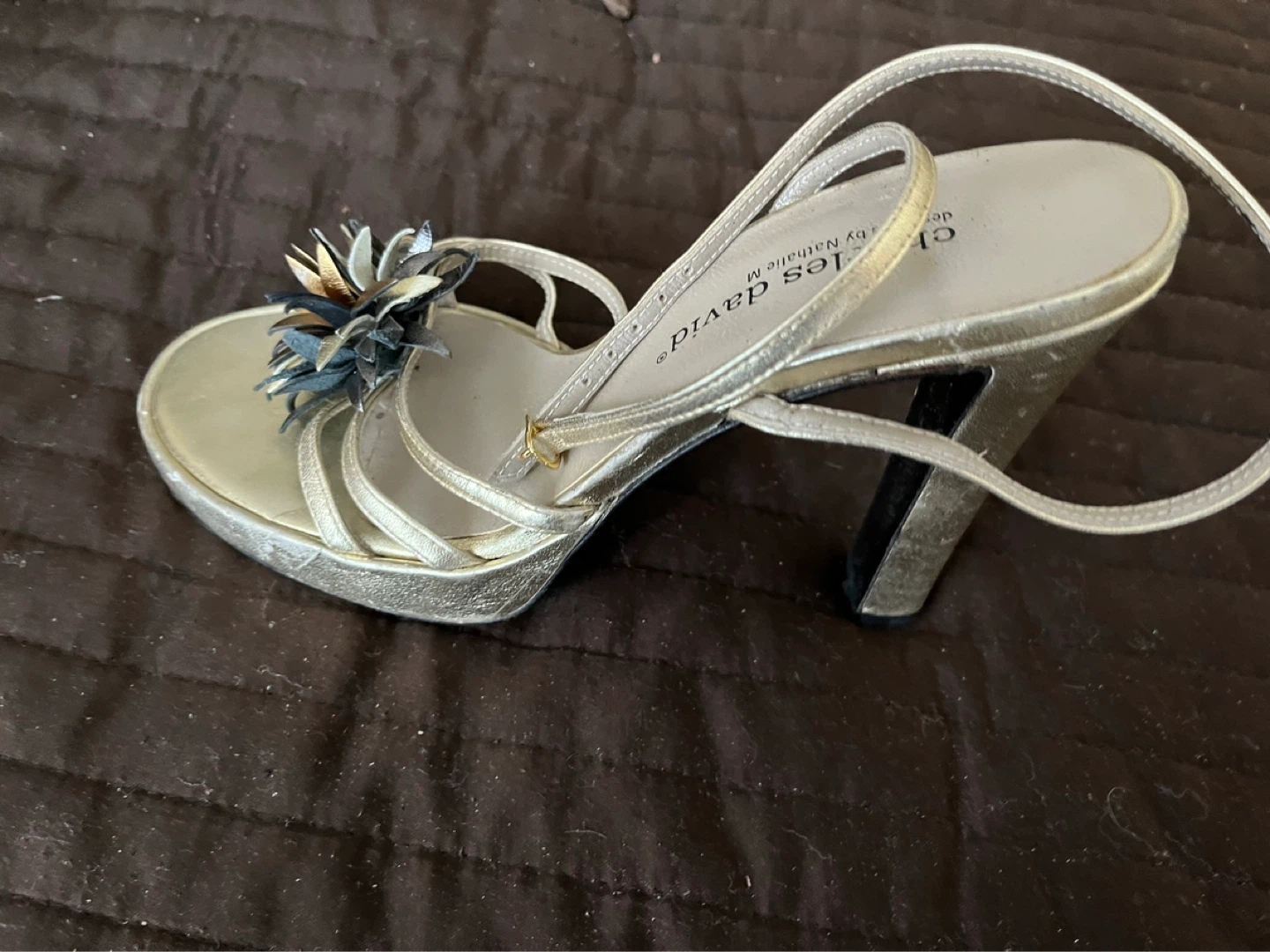 Charles David Gold Flower Embellished Heeled Sandals